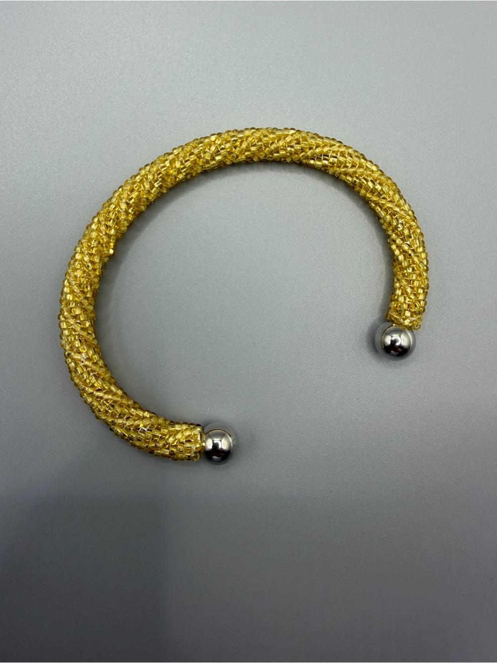 Gold Knit Cuff Bracelet with Silver End Caps